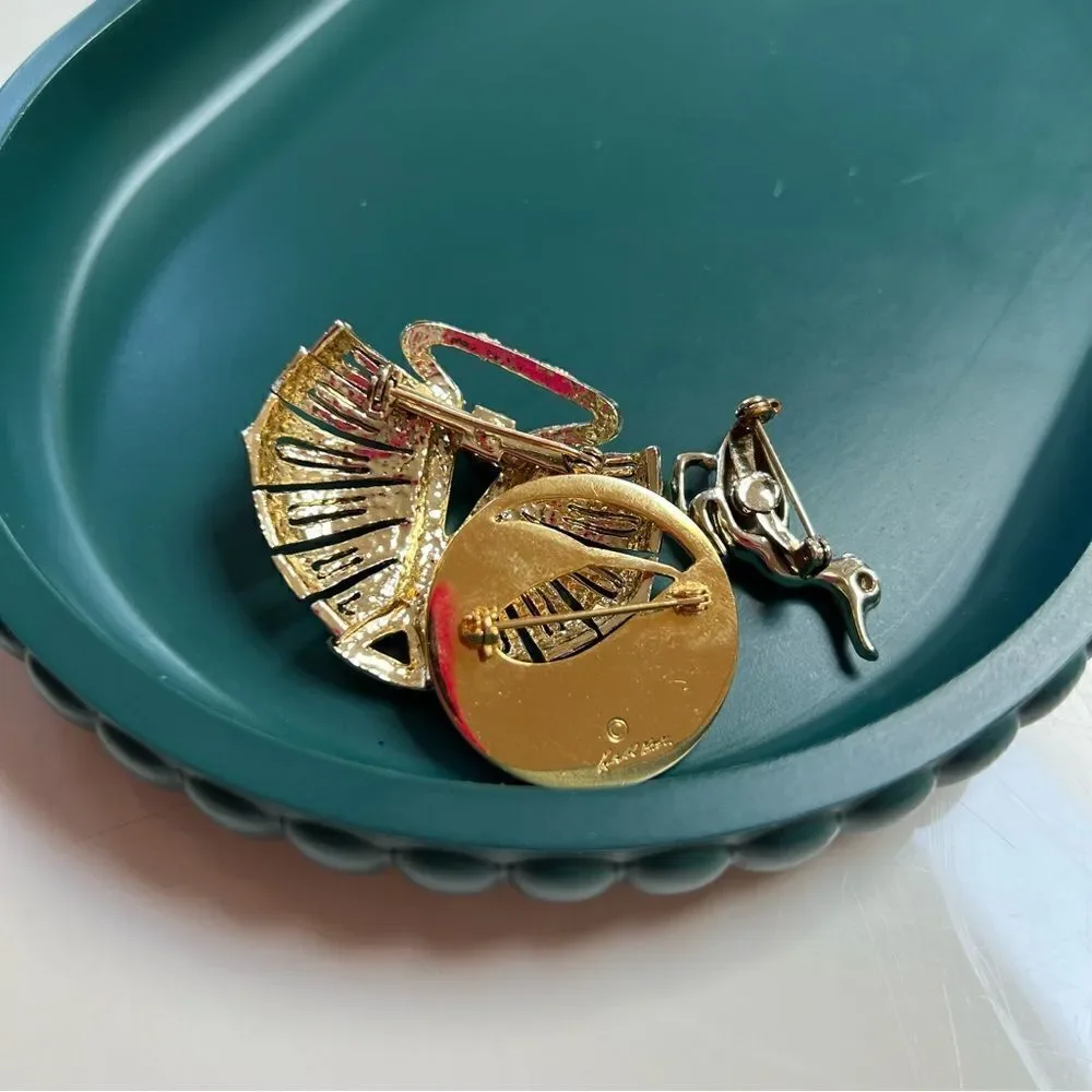 Vintage 3 Piece 1980s Gold Duck Loon Leaf Brooch Pin Lot